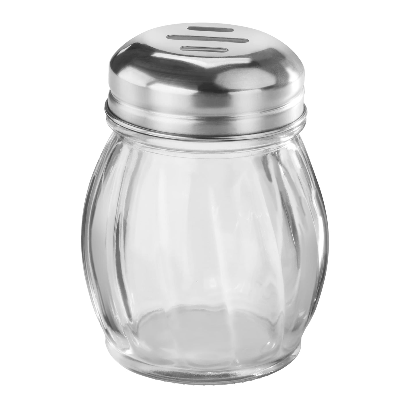 New Star Foodservice Glass Swirl Cheese & Crushed Red Pepper Shaker with Stainless Steel Slotted Top, 6-Ounce, Set of 12