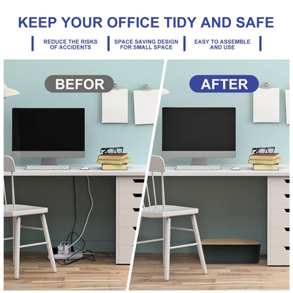 Cable Management Box - Wooden Style Cord Organizer Box to Hide Wires & Power Strips | Desk Computer Cable Organizer Box | Safe ABS Material | 12.6" (L) x 5.3" (W) 4.9" (H) | for Home & Office - Black