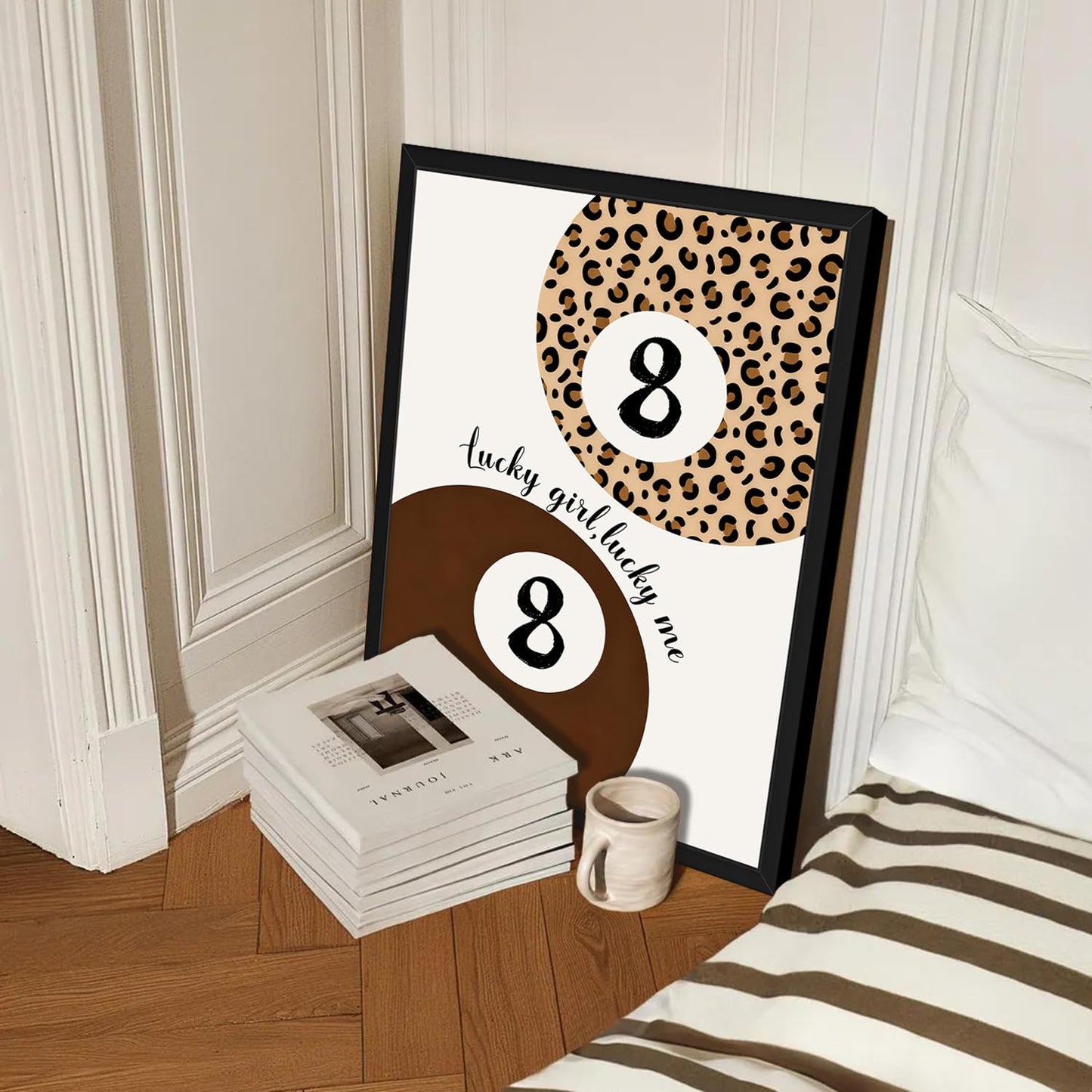 Framed Leopard Wall Art Set of 3, Preppy Cheetah and Lucky 8 Ball Canvas Prints, Trendy Y2K Girly Wall Decor for Teen Girls Bedroom, Bathroom, Dorm, Living Room, 12x16 Inch