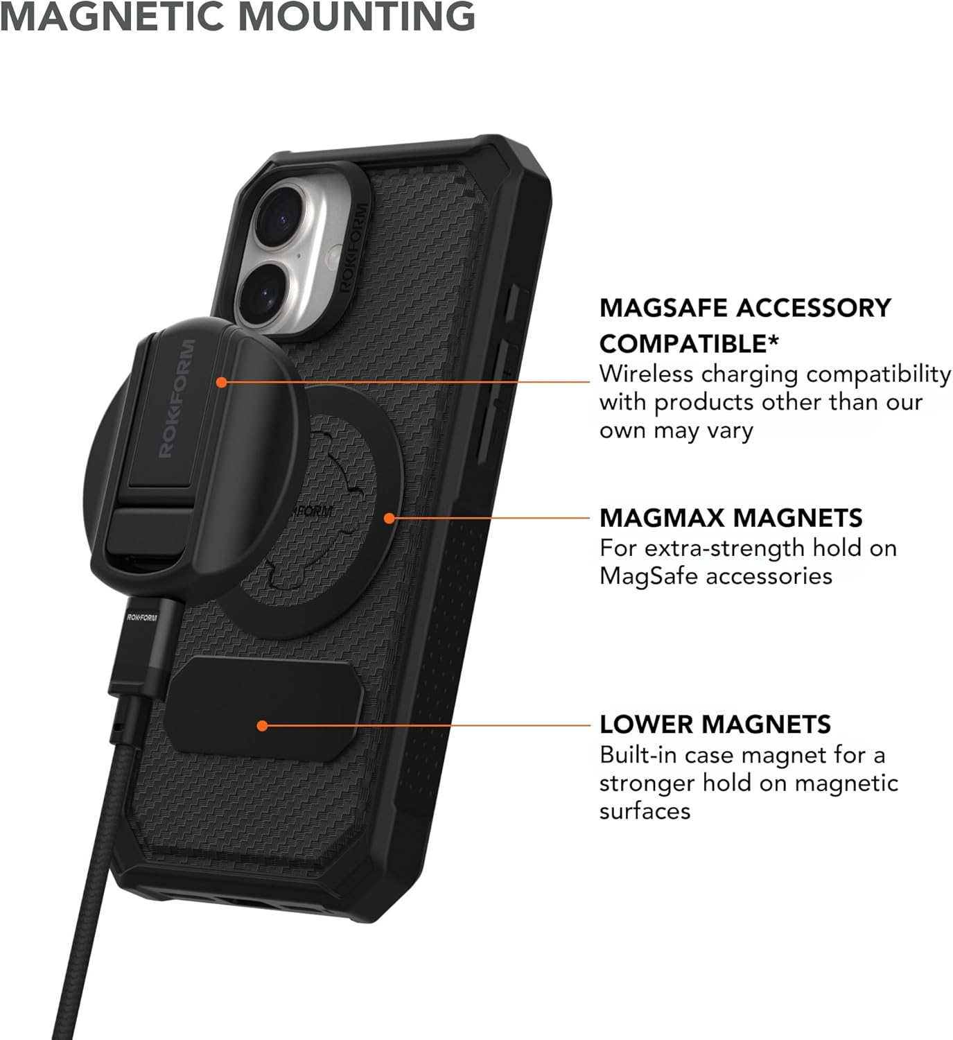 Rokform Rugged Case Compatible with iPhone 16 Pro Max, Magnetic Cover (Black)