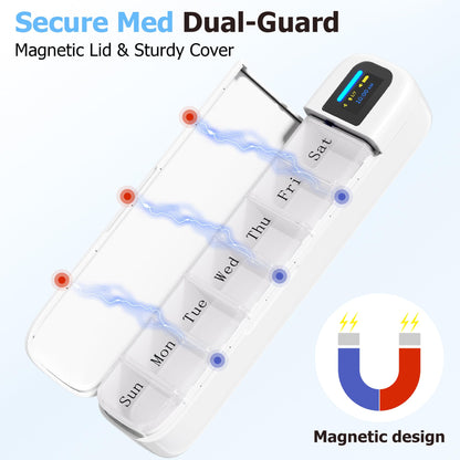 Daviky Smart Pill Organizer with Alarm, Bluetooth Daily Once a Day Pill Dispenser 7 Day with APP, Weekly Travel Pill Case, Portable Pill Reminder for Medicines, Supplements and Vitamins (White)