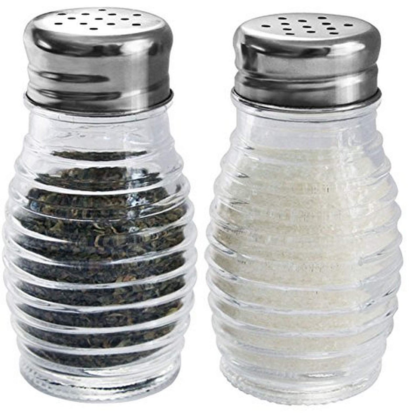 Beehive-Style Glass Salt and Pepper Shakers (Silver), By Home Basics | 2 Piece Shakers for Salt, Pepper, Cumin, Cinnamon, Paprika, and More | Easy Screw On Lids