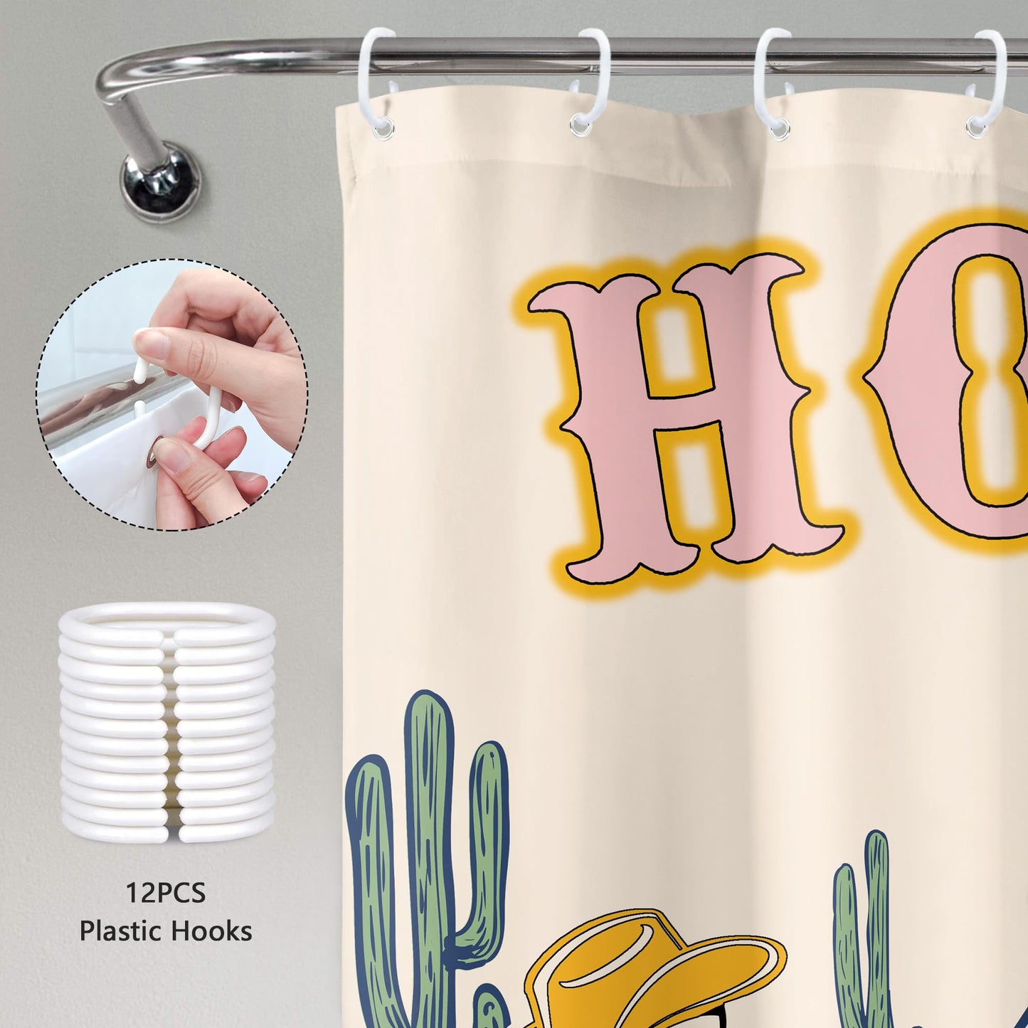 Mitpok Halloween Western Cowboy Skull Shower Curtain Funny Skeleton Retro Cowgirl Texas Howdy Funky Groovy Wild West Desert Gothic Cool Mountain Cactus 72Wx72H Bathroom Decor Bath Curtain 12 Pack Hook