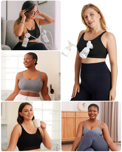 momcozy Hands Free Pumping Bra, Adjustable Breast-Pumps Holding Bra, Pumping & Nursing in One Black