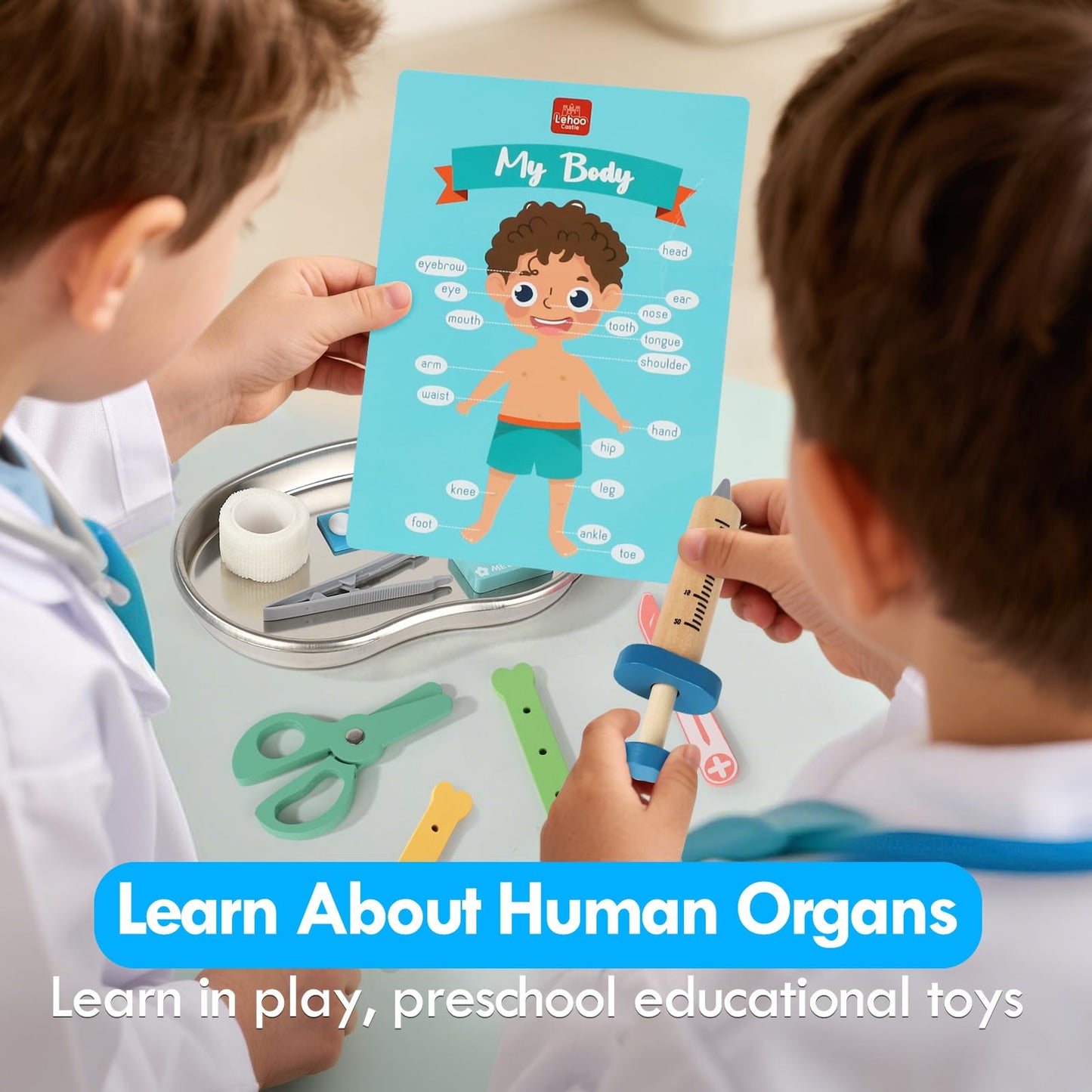 Lehoo Castle Kids Doctors Set, Pretend Doctor Kit Toys Medical Playset, Wooden Play Toys, Educational Toys for 3 Year Old Boys