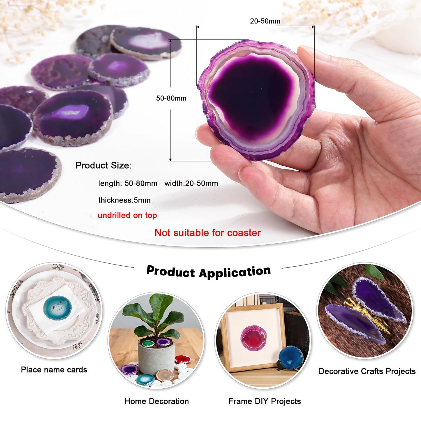 rockcloud 10 Pcs Agate Light Table Slices, Healing Crystals Geode Stones,Irregular Home Decoration Jewelry Making,Purple