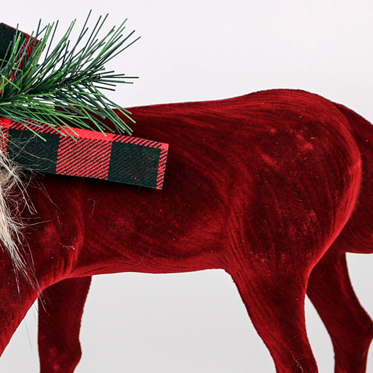 Lotus Hills 2 pcs Reindeer Christmas Decorations, Flocking Christmas Reindeer Figurines with Red Buffalo Plaid Bow, Deer décor Christmas Table Centerpieces Decorations
