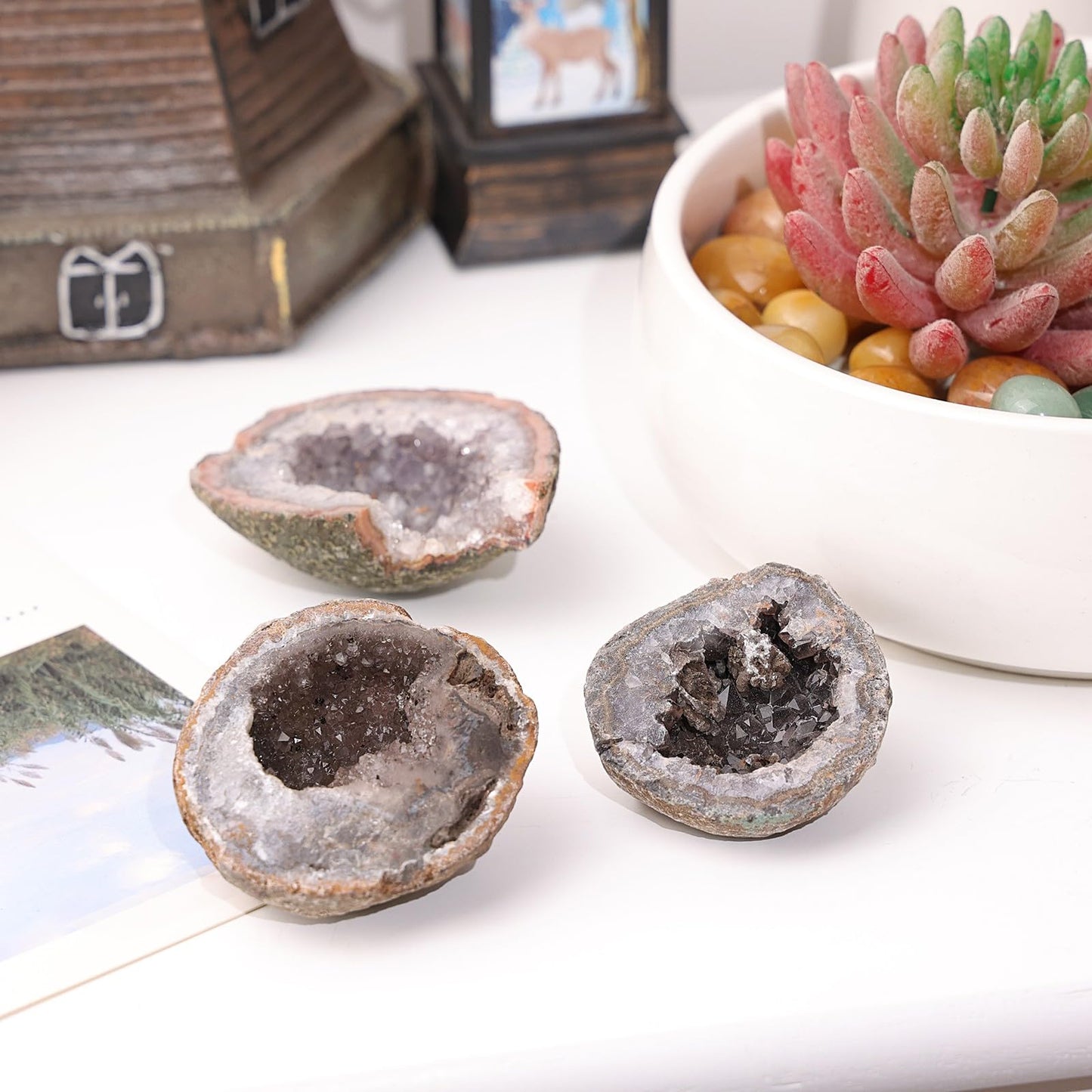 Sportmusies Irregular Natural Geode Agate Crystal Cluster Mineral Specimen Desk Shelf Home Decoration, Reiki Healing Yoga Oil Diffuser Stone, 1.26-3.22 inches