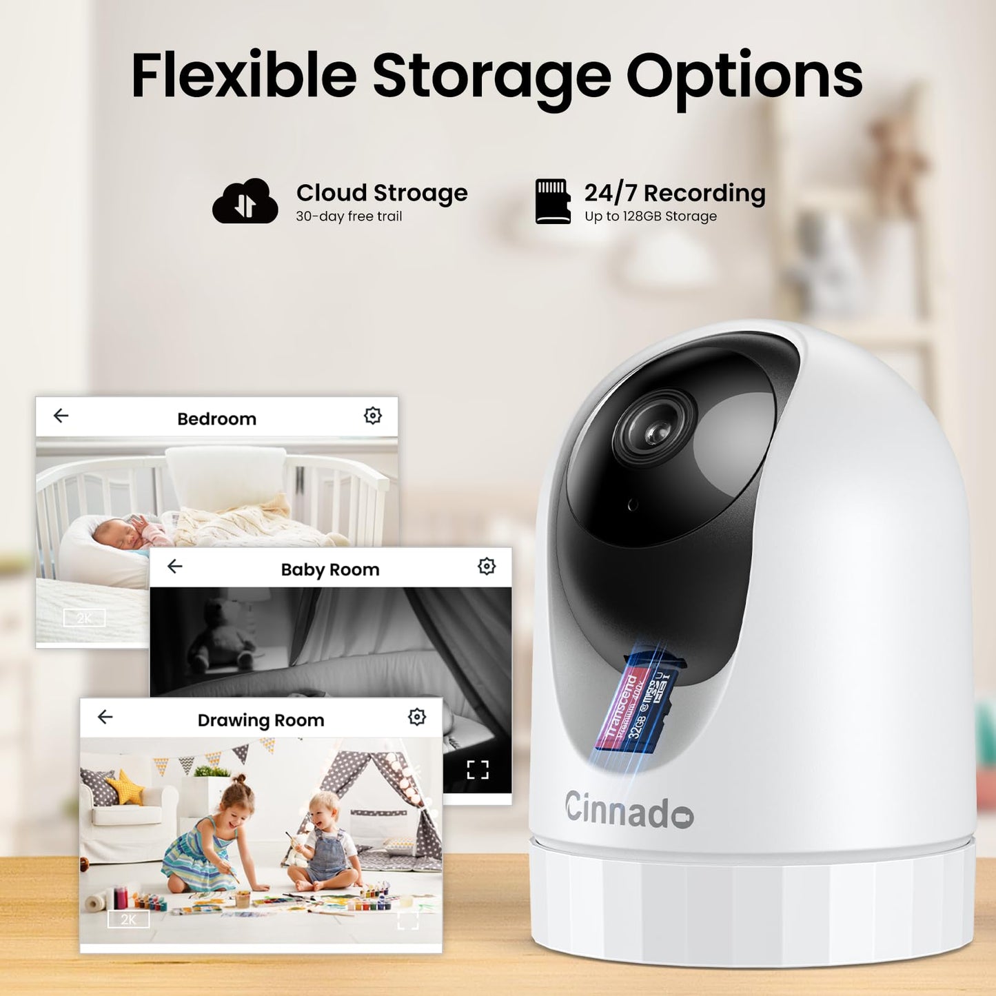 Cinnado 5G Indoor Camera - 5MP Baby Monitor Camera with APP, CCTV Camera, 5G/2.4G Dual-Band 360° Pet Dog Cam, Motion Tracking, 24/7 Recording, IR Night Vision