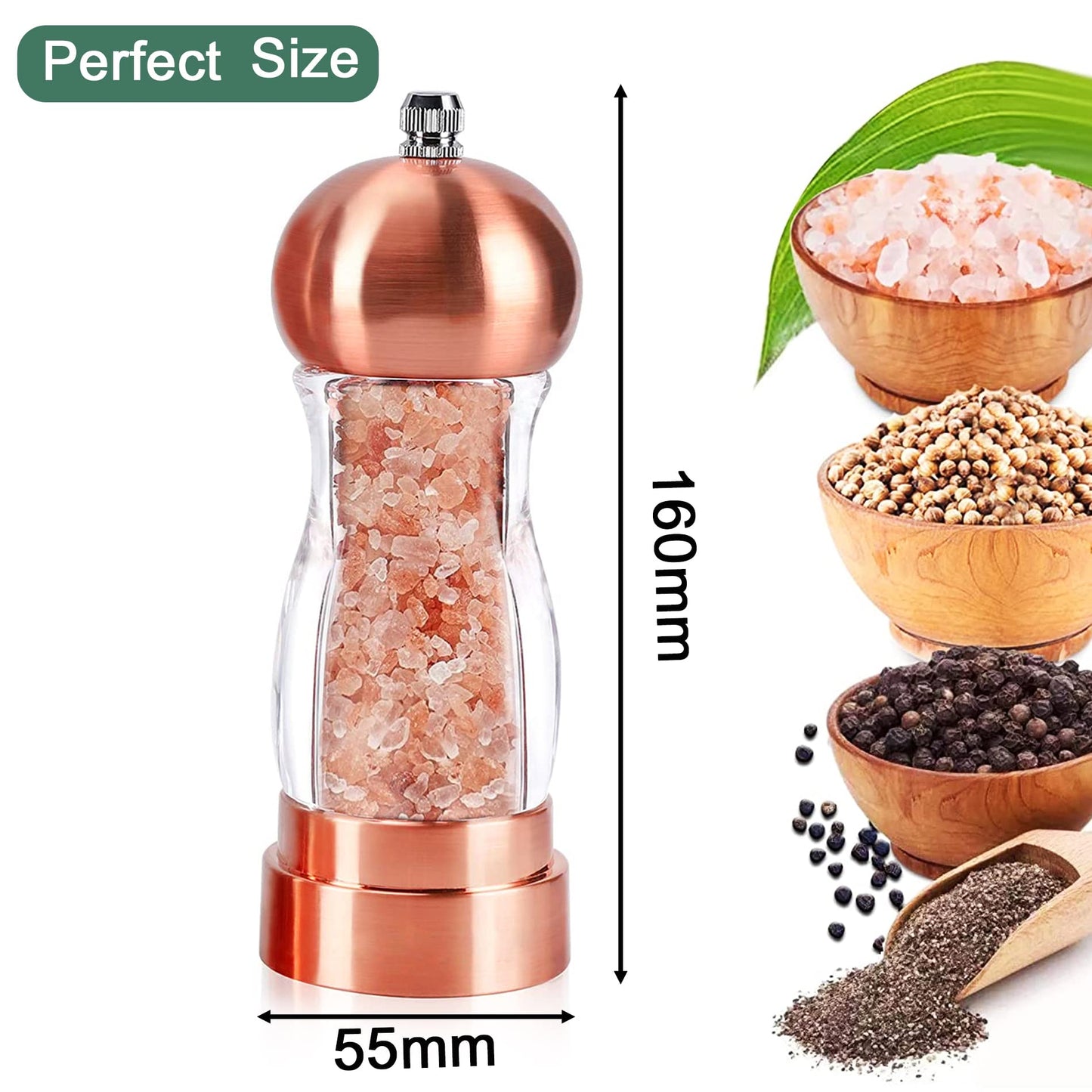 Salt and Pepper Grinder Set Classical Hand Shake Pepper Mill Set Gorgeous Salt Grinder Set Rosy, Ceramic Blades With Adjustable Coarseness, Enjoy Best Fresh Ground Pepper Sea Salts Various spices
