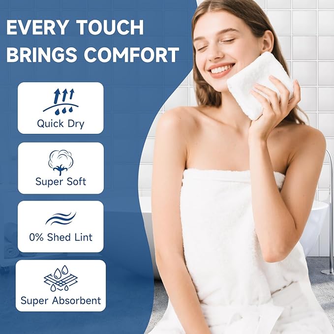 Coral Velvet White Washcloths 12 Pack, Highly Absorbent and Soft White Face