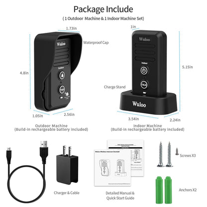 Wuloo Wireless Intercom Doorbell Chime for Home Intercomunicador (1&1-White)