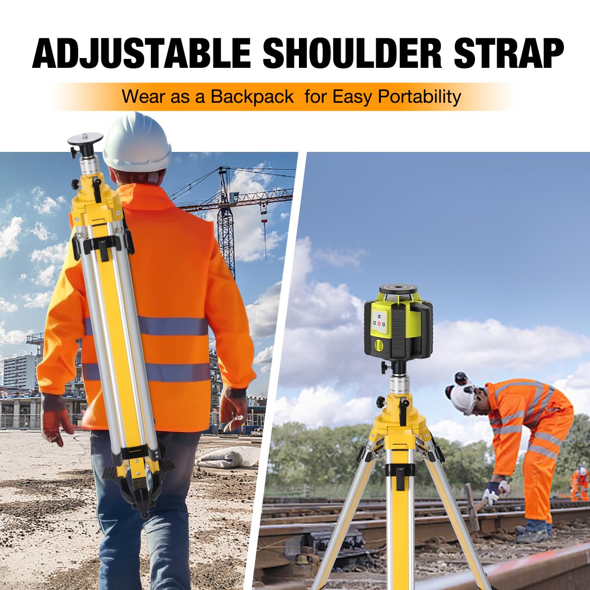 MOETER Heavy Duty Elevator Tripod for Laser Level, Adjustable Legs Surveying Tripod, 43.3" to 106.3" Height Adjustable for Cross & Rotary Lasers, Auto Levels, Theodolites, and Total Stations
