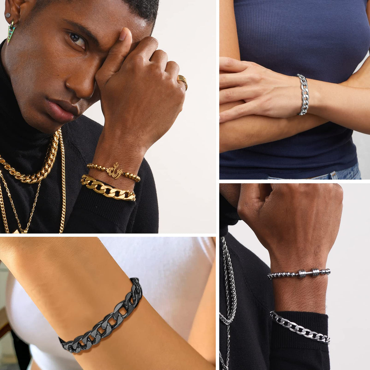 PROSTEEL Stainless Steel Chain Bracelets Trendy Layering Curb Chain Cuban Link Minimalist Bracelet Men Jewelry