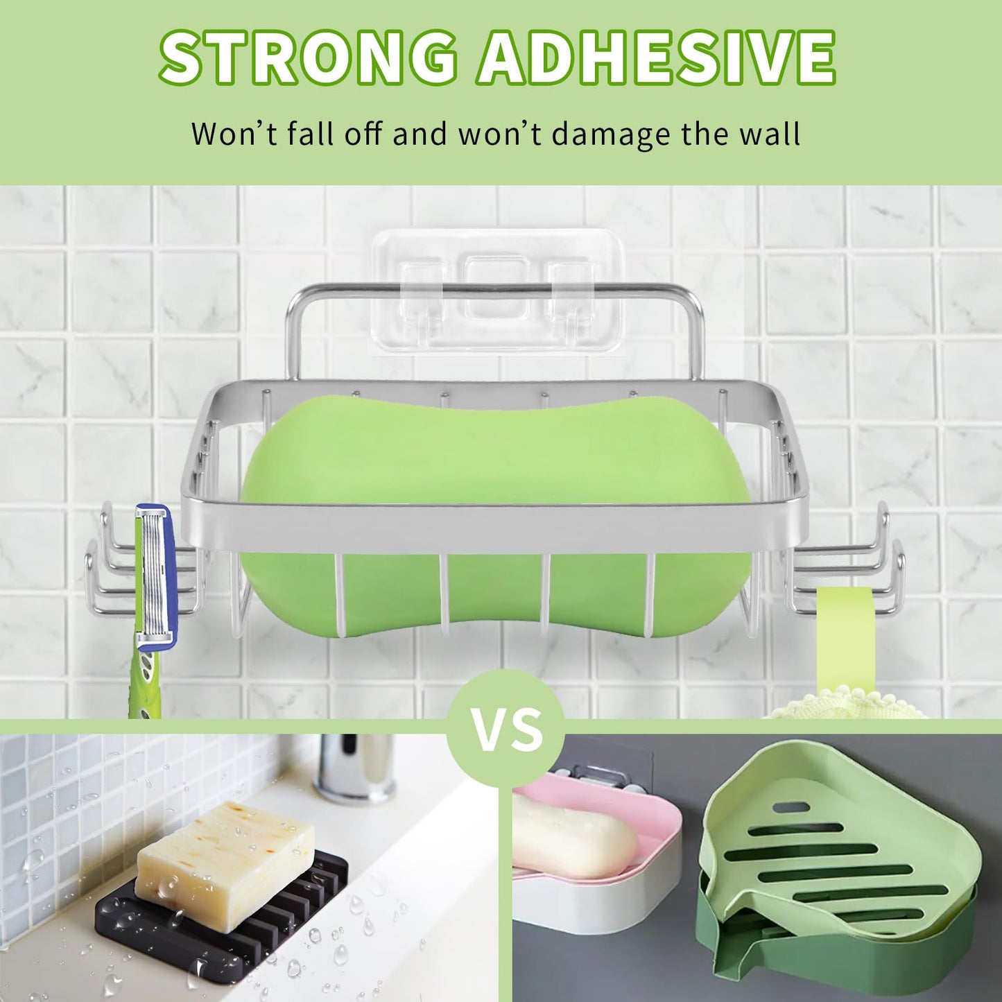 Carrie Joe Soap Dish Holder, No Drilling, 304 Rustproof Stainless Steel, Wall Mounted Soap Holder Soap Tray Bar Soap Sponge Holder for Bathroom & Kitchen