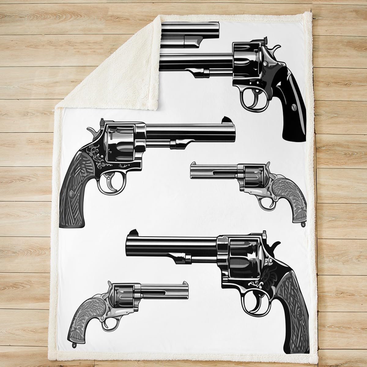 Feelyou Men Pistol Printed Fleece Blanket - Retro Guns Pattern Sherpa Throw for Sofa Couch - Adult Peacemaker Design Fuzzy Mechanical Gun Warm Plush Room Decor - 50"x60"
