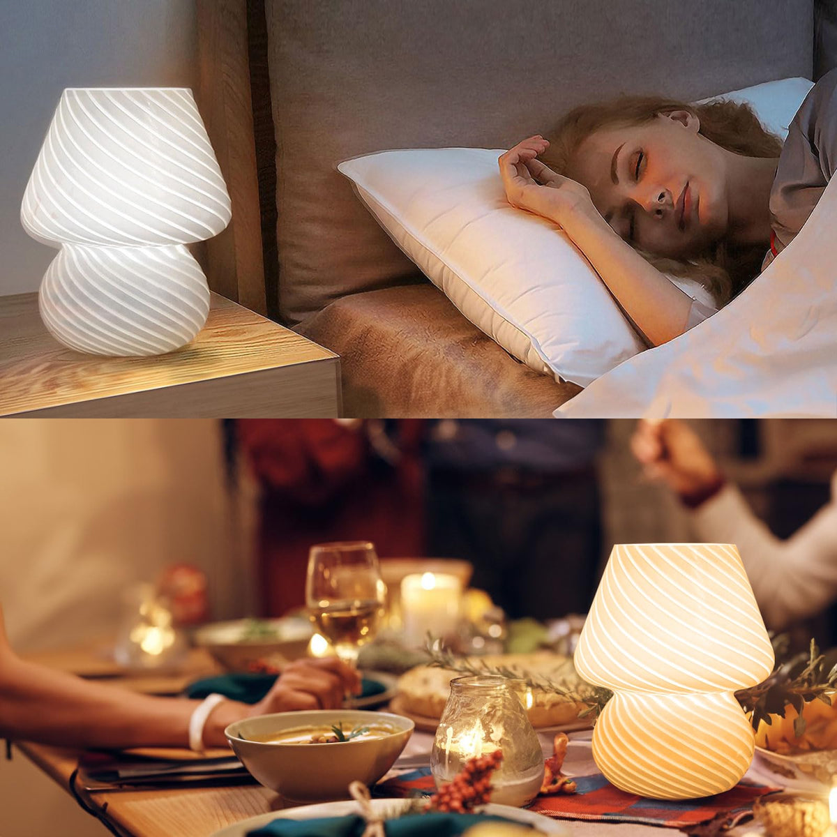 ULAROOM USB Plug-in Mushroom Lamp Small Bedside Table Lamp with 3 Temperature LED Bulb,Free Dimming Nights Light for Bedroom/Living Room/Entryway/Corner Decor (Stripe White)