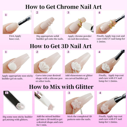 JEWHITENY Poly Extension Gel Nail Kit 14 PCS Poly Gel Kit with Slip Solution and Mini Lamp Nail Art Design Beginner