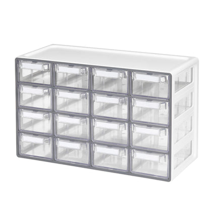 Blue Ginkgo Medium 16-Drawer Cabinet – Stackable Clear Organizer for Hardware, Beads, Plastic Bricks, Office, and Craft Storage (Made in Korea, Gray)