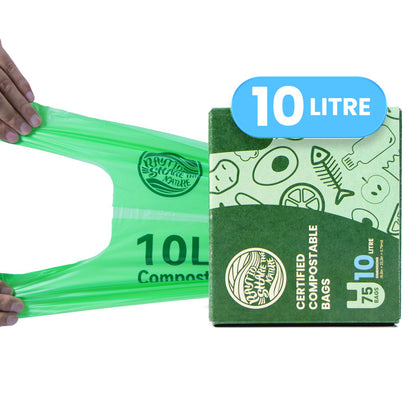RAYTID Tie Handle Compostable Food Waste Bags 10L 75 Extra Strong Compostable Caddy Liners with Handle
