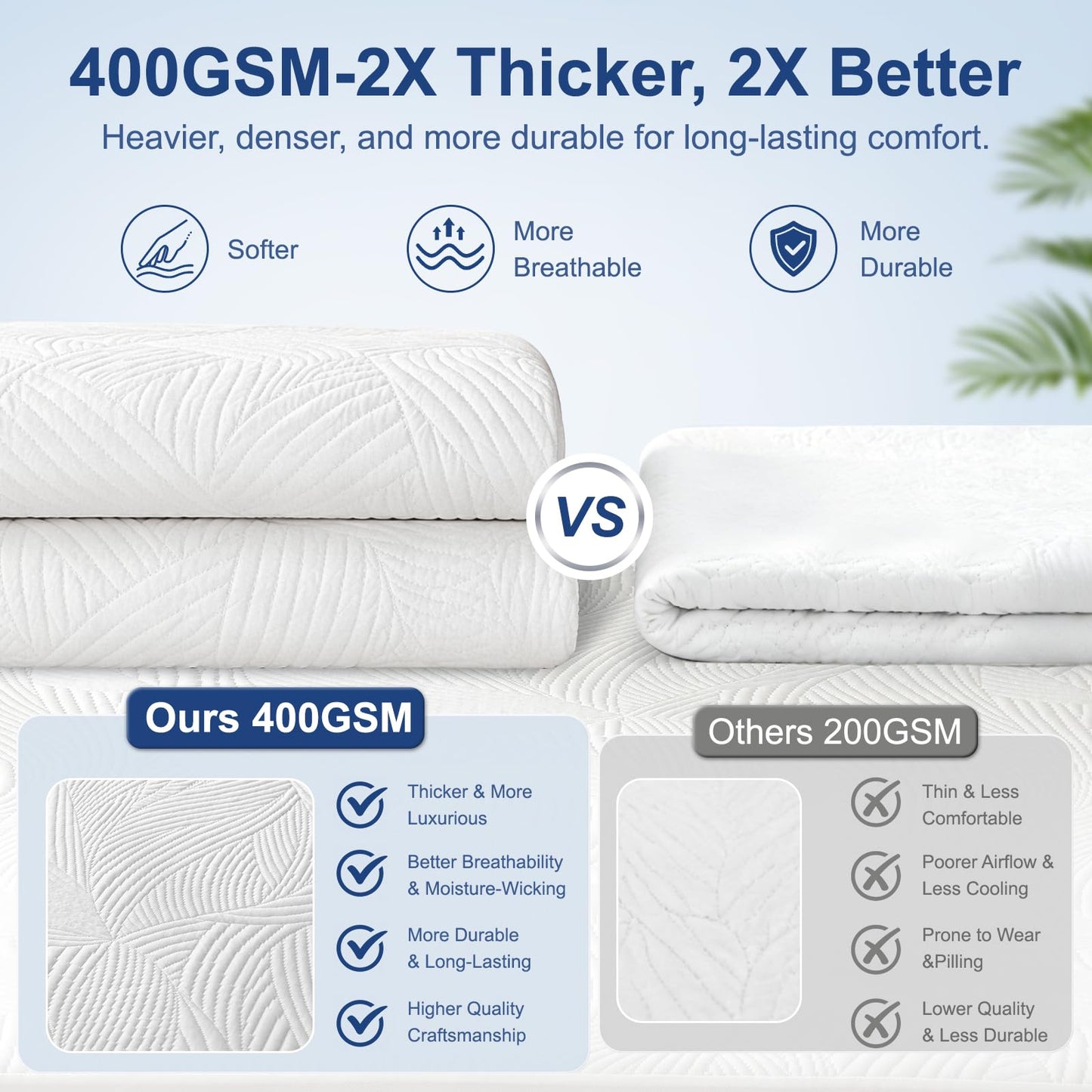 Hisheet Cooling Waterproof Mattress Protector Queen Size, 400GSM 3D Air Fabric Breathable Mattress Cover, Premium Bed Protector with Deep Pockets, Luxury Noiseless Machine Washable Bed Cover, White