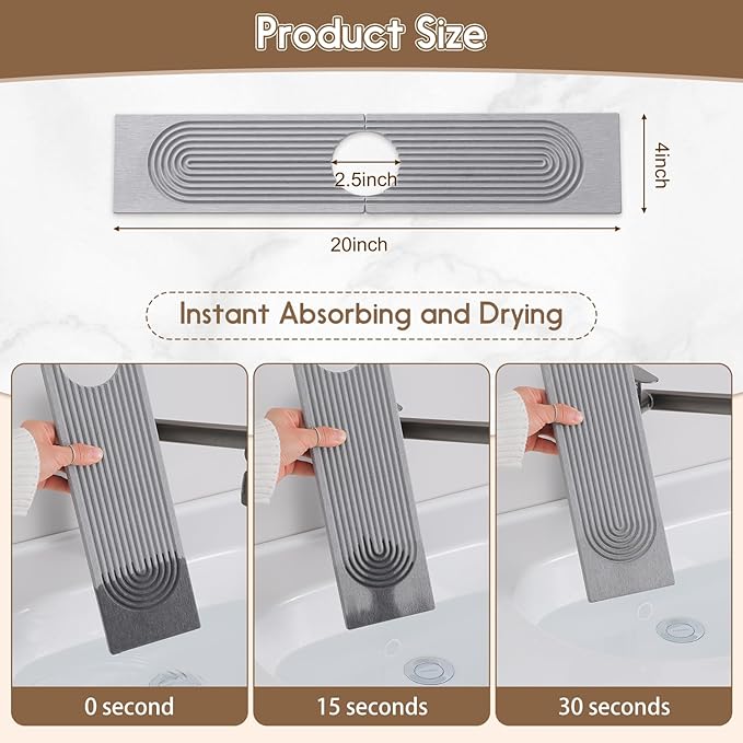 Faucet Mat for Kitchen Sink, Diatomite Quick Drying Tray, 20 Inch Kitchen Sink