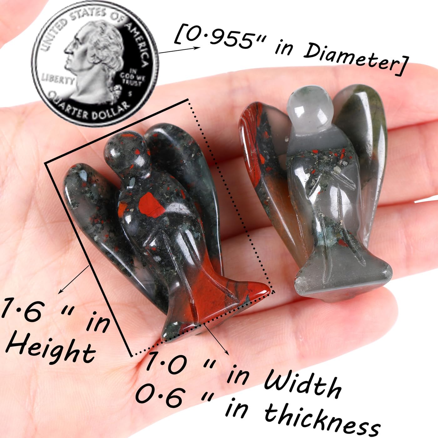 QINJIEJIE African Bloodstone Crystals Angel Decor Peace Statue Stone Guardian Angel Healing Hand Carved Gemstones Cute Pocket Figurines Room Office Desk Decorations Gifts for Women