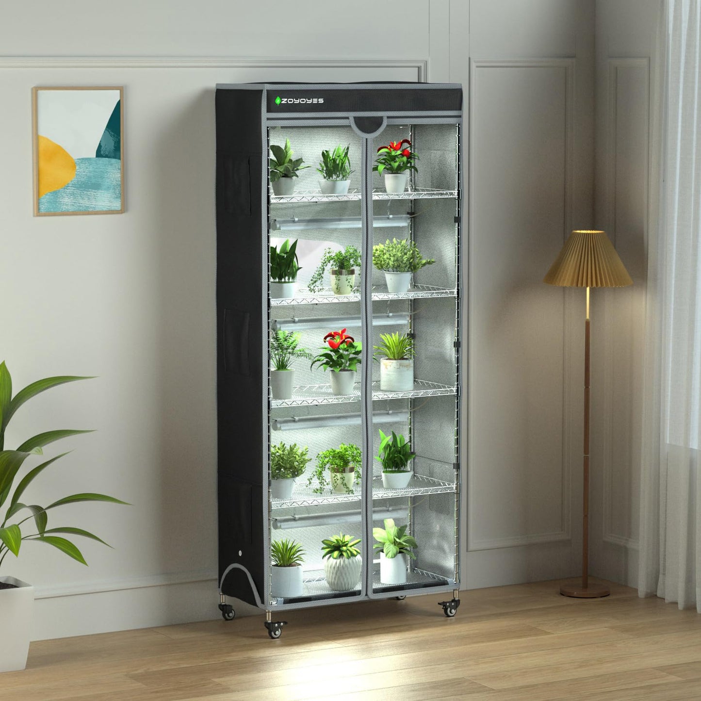 ZOYOYES Indoor Greenhouse 6-Tier Plant Stand with Grow Lights & Cover