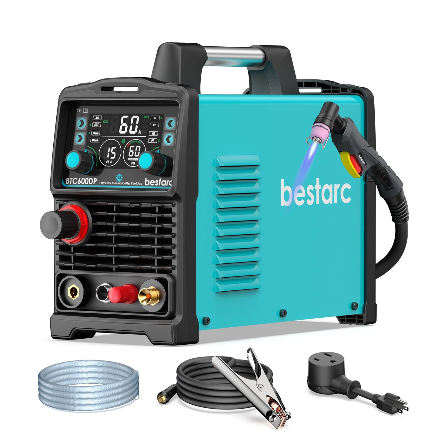bestarc Plasma Cutter, [Pilot Arc][Large LED Display][Air Sensor] 60A bestarc Plasma Cutter Machine 110/220V Dual Voltage, 1/2 Inch Clean Cut 4/5 Inch Max Cut, Post Flow Mesh, 2T/4T for Beginners DIY