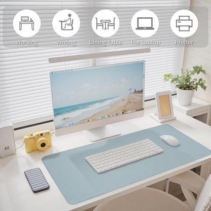 PROMATTOO Oversized Non-Slip Desk Pad Protector with Premium Gift Box – Vegan Leather Waterproof Laptop Mat for Keyboard & Mouse, Grips Desk Firmly – Large Office Pad– Morning Fog Blue