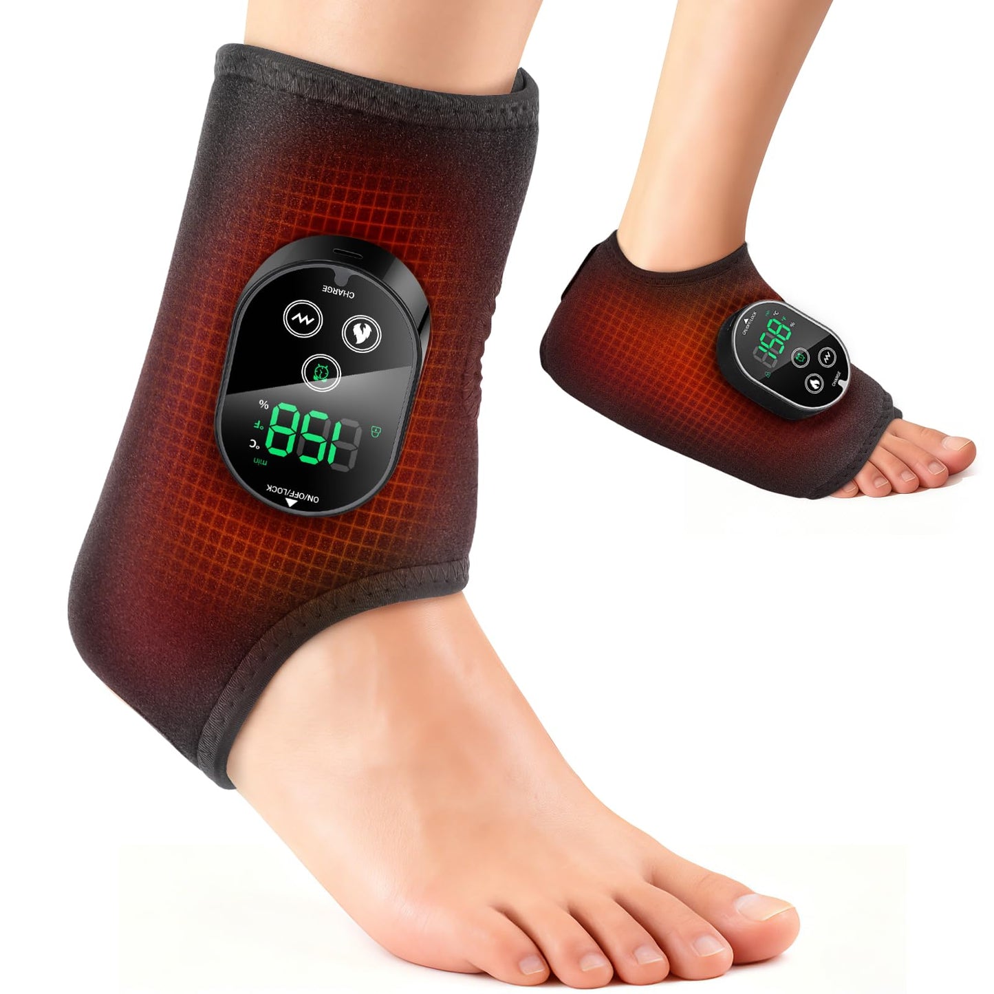Cordless Foot and Ankle Massager for Pain Relief, FSA Eligible HSA,Rechargeable Foot Massager for Neuropathy Ankle Heating Pad Wrap with Massage for Circulation, 6Heat &3Vibration Levels&Timer (Black)