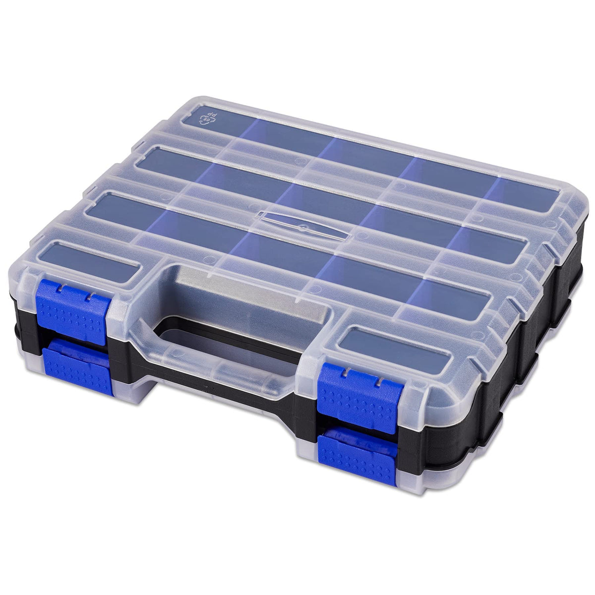 Hardware Organizer Box with 34 Compartments & Removable Dividers - Durable Plastic Double Side Tools Box for Nuts, Bolts, Screws, Nails & Small Hardware (Blue)