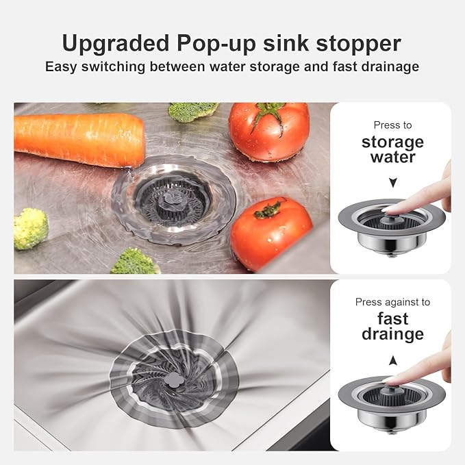 3 in 1 Kitchen Sink Drain Strainer and Stopper, 304 Stainless Steel Pop-up