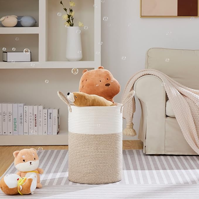 VIPOSCO Large Laundry Hamper, Tall Woven Rope Storage Basket