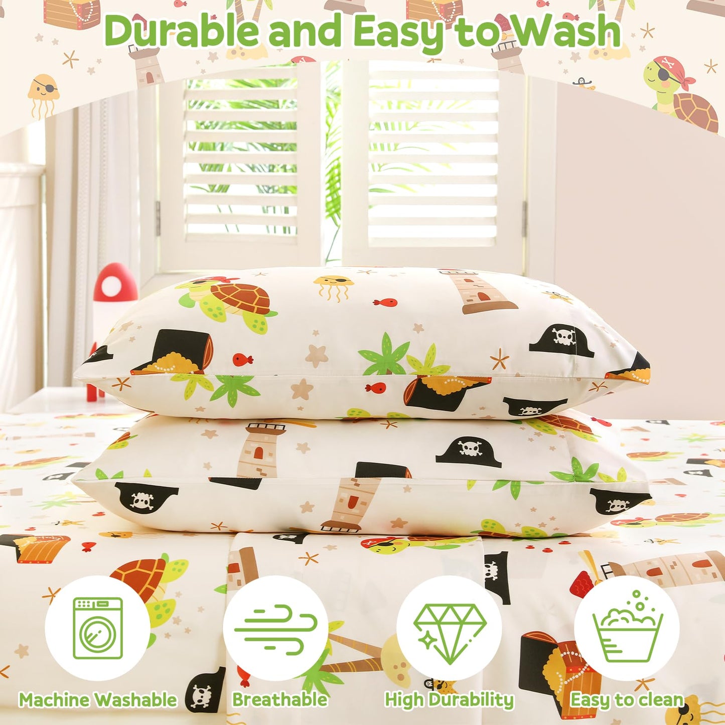 ChicView Twin Sheet Set Kids,3 Pieces Breathable Soft Microfiber Bedsheets for Child Boys Girls, Anti Pilling Deep Pockets Easy Care Bed Sheets, Turtle