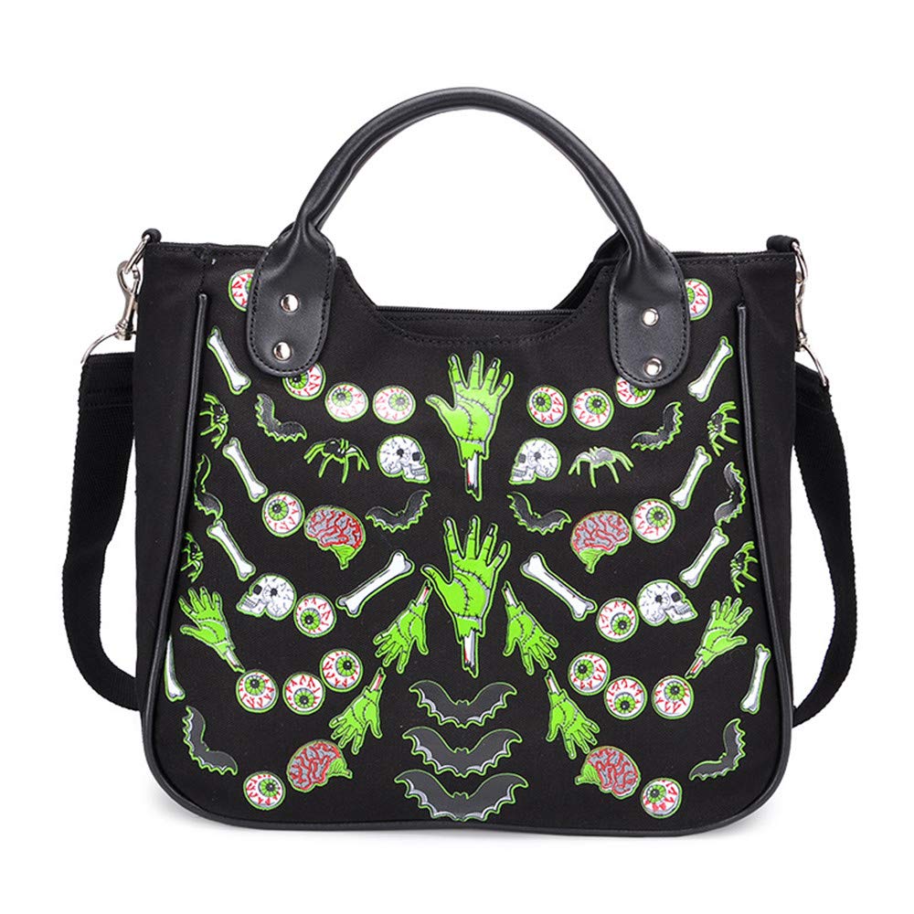 Women Fashion Rivet Handbag Purse Canvas Punk Tote with Shoulder Strap Crossbody Bag Large Capacity Black (Green)
