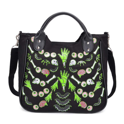 Women Fashion Rivet Handbag Purse Canvas Punk Tote with Shoulder Strap Crossbody Bag Large Capacity Black (Green)