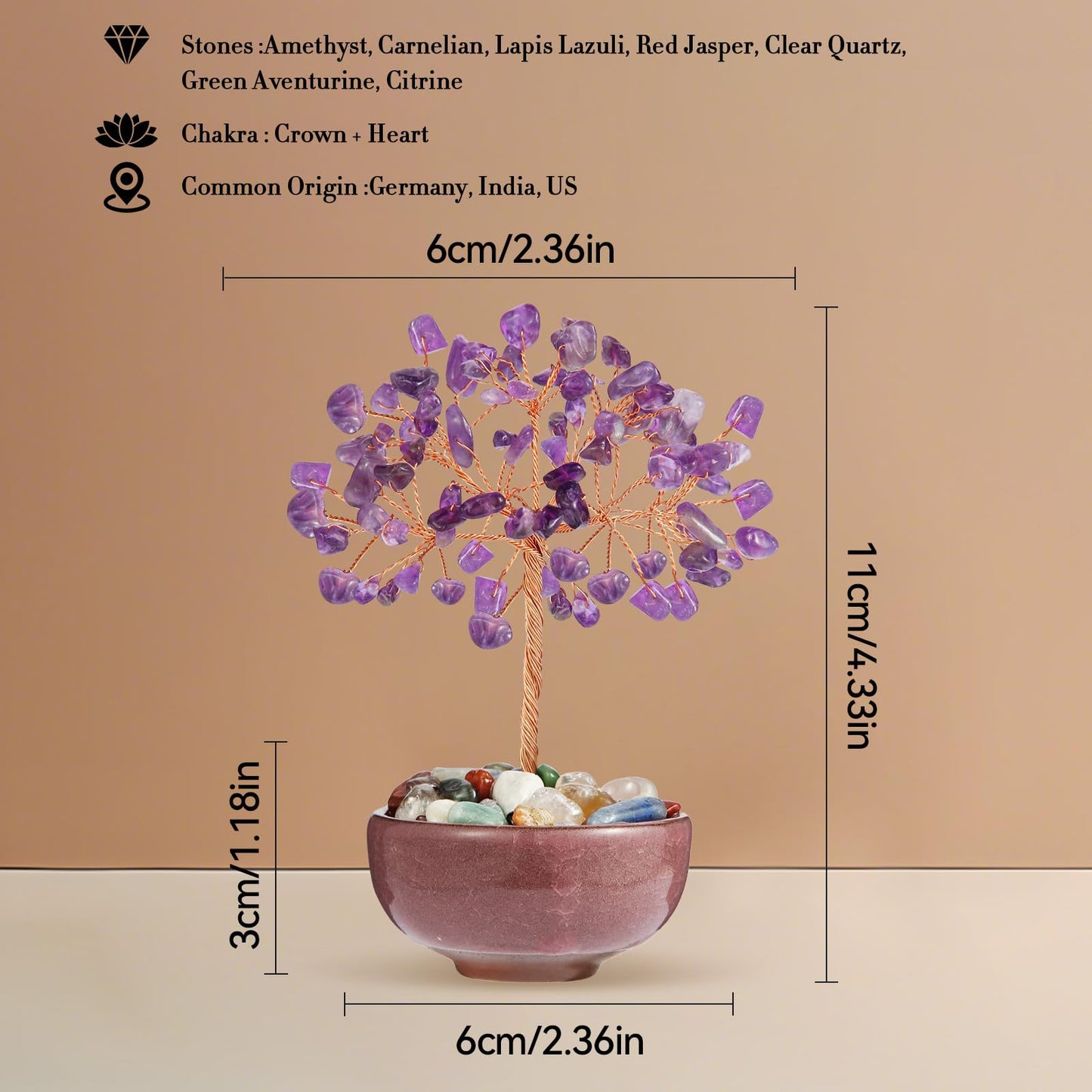 Amethyst Crystal Tree with Ceramic Base,Natural Gemstone Feng Shui Money Tree for Wealth,Good Luck & Positive Energy,Handmade 5 Inch Healing Abundance Bonsai for Home Office Decor