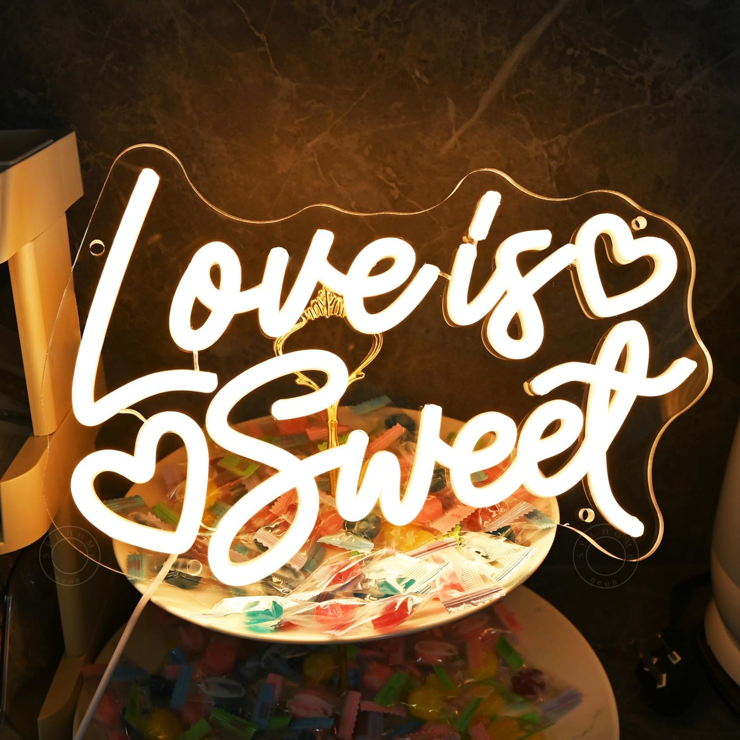 SYLHOME Love Is Sweet Led Neon Light Sign Home Candy Dessert Snack Bar Kitchen Wedding Birthday Party Wall Sign Decor Christmas Heart Gifts 11.81" X 7.6" USB
