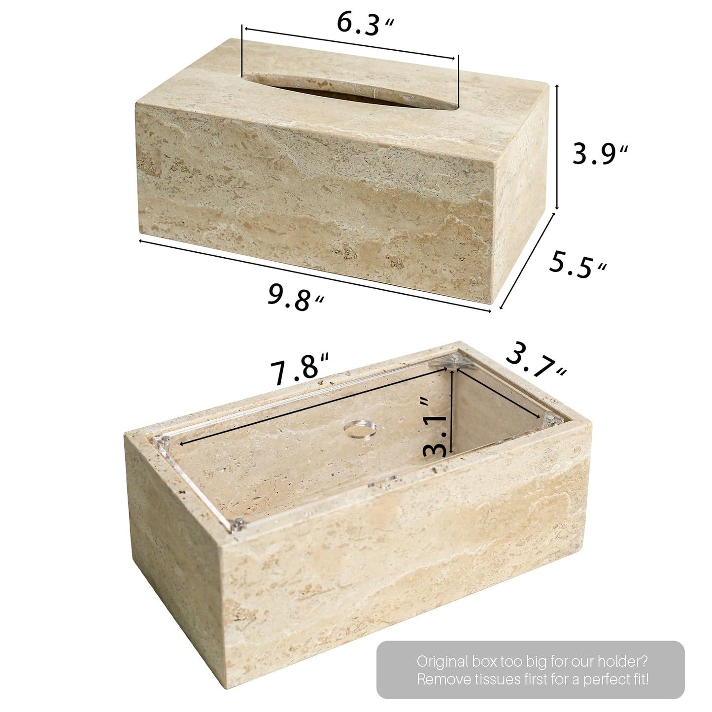 Noble and Light Luxury Natural Travertine Marble Household Tissue Box for Bathroom | Office | Desk | countertop | Vanity | Bedroom | Bedside Table |Beige