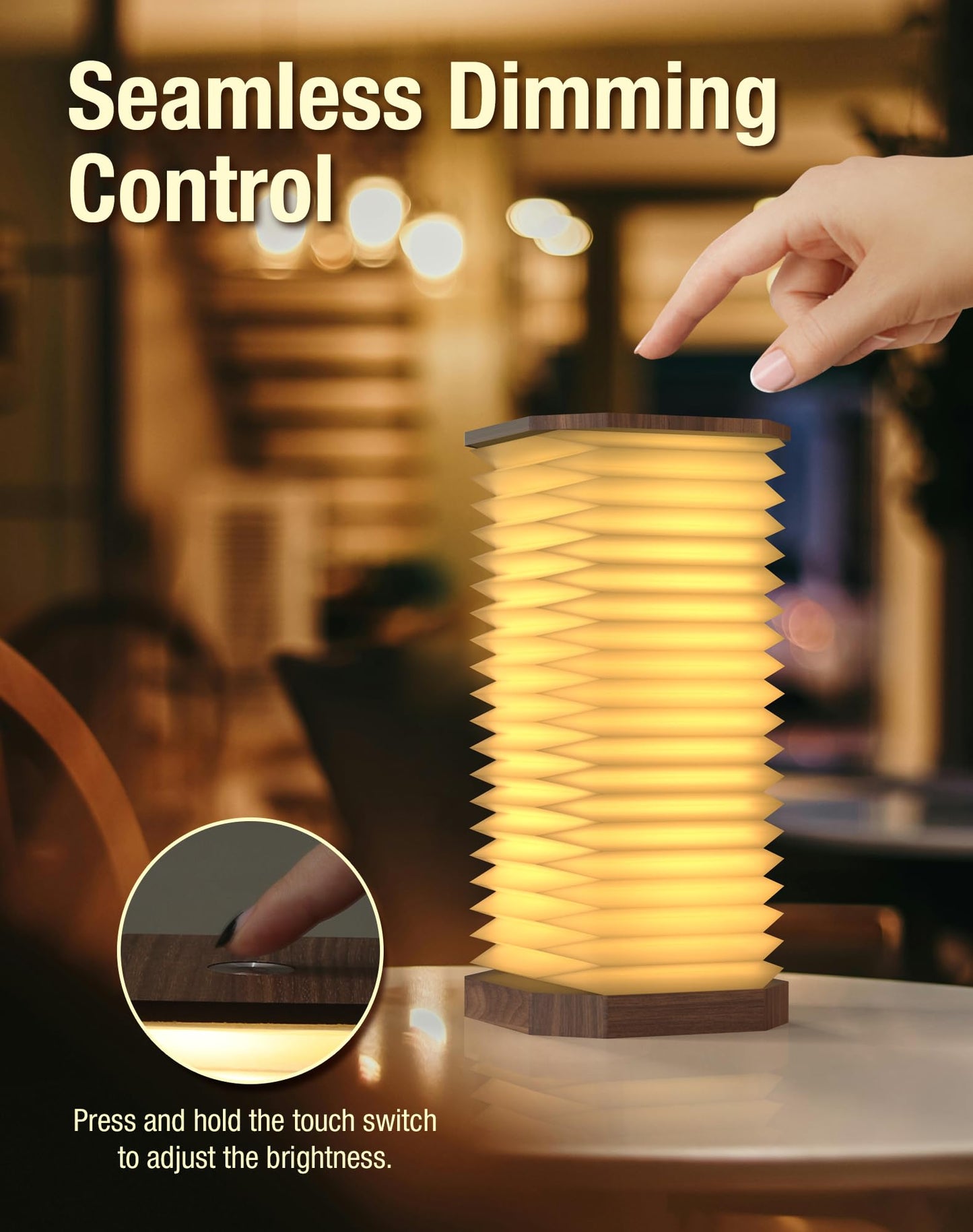 ZBOLE Bedside Table Lamp for Bedroom, Vertical Accordion Lamp with Warm Light, Adjustable Height & Brightness, USB Charging, Study Reading Light for Living Room, College Dorm, Home, Office