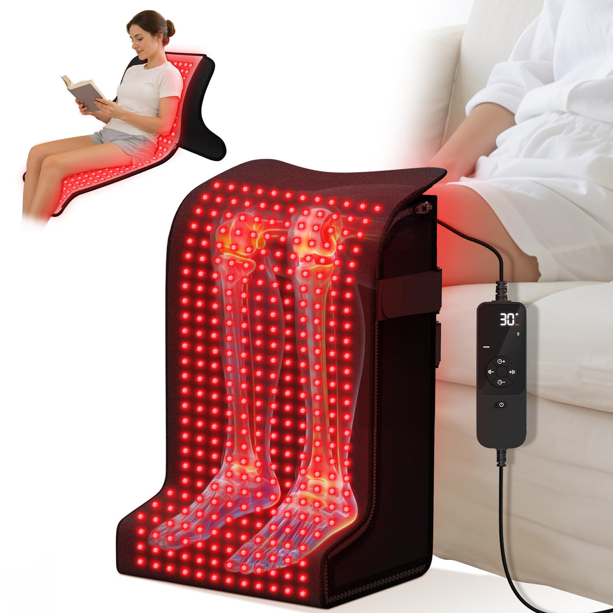 SUHZF Red Light Therapy for Feet, 480 LEDs with 660nm & 850nm, 5 Modes & 6 Timers, Infrared Light Heating Pad for Tired Legs, Ankles & Body, Ideal for Home/Office (15"x11.3"x24.5")