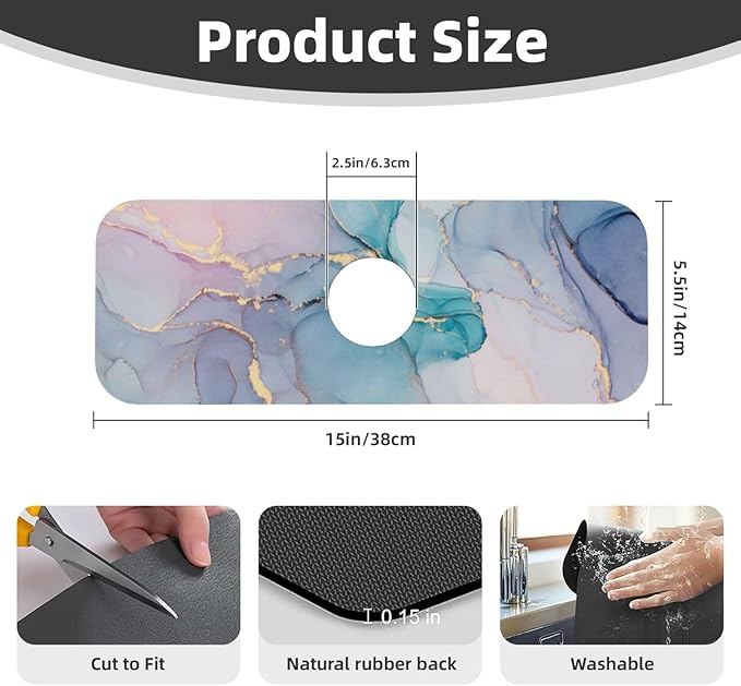 Colorful Marble Abstract Kitchen Sink Splash Guard Faucet Mat Super Absorbent