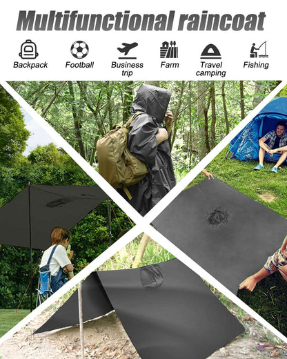 Victoper Waterproof Poncho Adult, Lightweight Reusable Raincoat for Outdoor Hiking Camping Cycling Traveling with Emergency Grommet Corners Grey