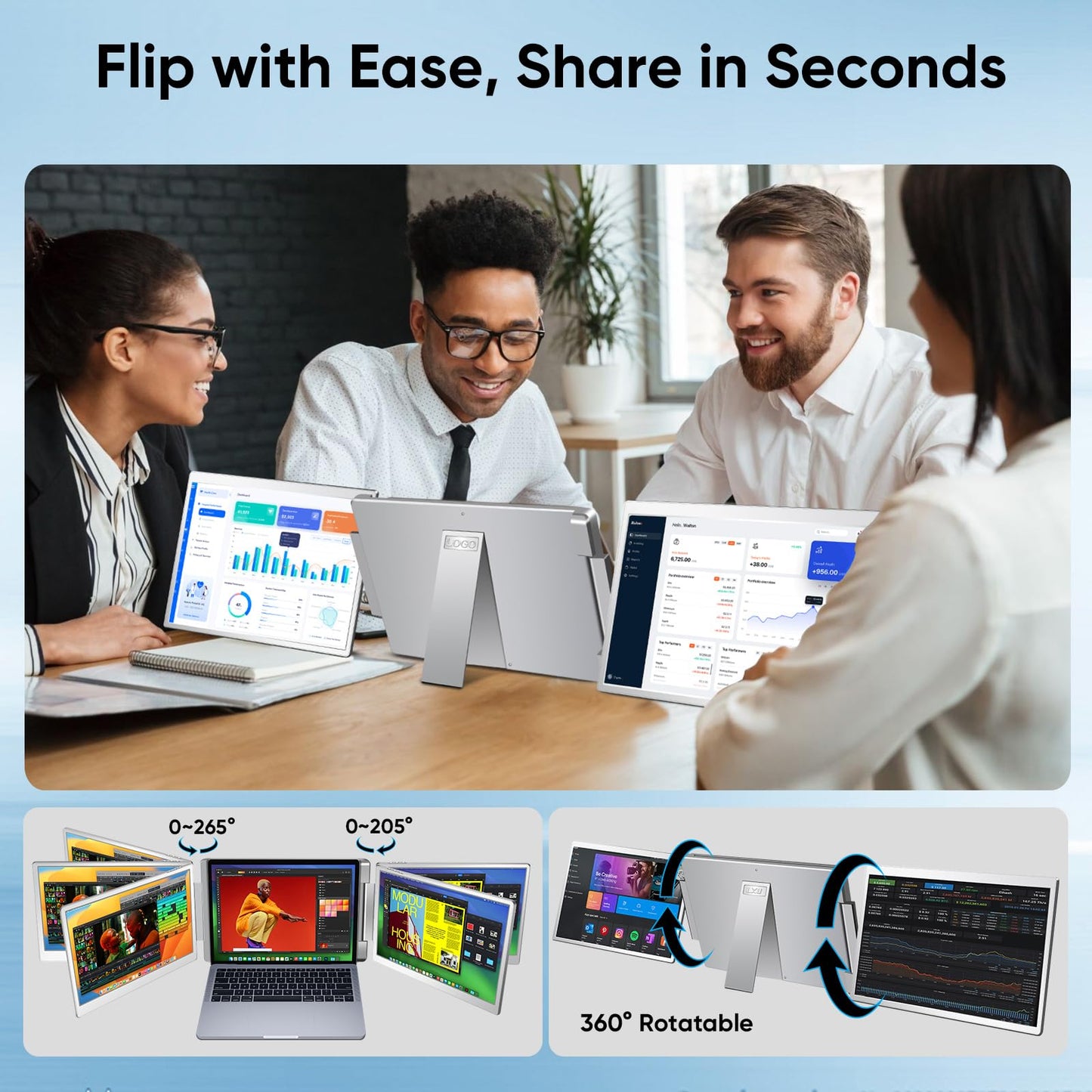15.6" Laptop Screen Extender, FHD 1080P IPS Portable Monitor for Laptops 12~18.5 inch, Triple Screen Laptop Monitor Extender Display, Plug & Play with USB-C HDMI for Windows/MacBook/PS5/Switch/PS4