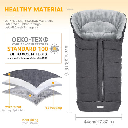 Orzbow Footmuff for Pushchair Universal, Large Pushchair & Pram Footmuffs with Drawstring, Waterproof Cosy Toes for Buggy with Warm Fleece, Anti-Slip Back, Reflective Strip, Easy Access, Dark Grey