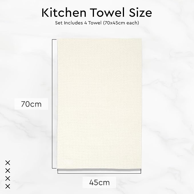 Encasa XO Kitchen Dish Towels Set | Solid Off White | Waffle Weave and Flat