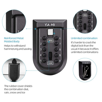 Exterior Outdoor Waterproof Hide Wall Mounted Key Safe Box - House use Key Storage Lock Box,Key Lock Box(Black)