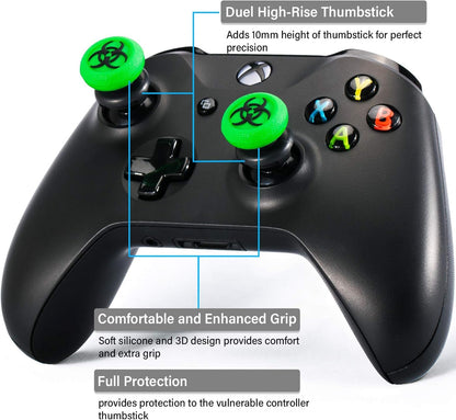 Playrealm FPS Thumbstick Extender & 3D Texture Rubber Silicone Grip Cover 2 Sets for Xbox Series X/S & Xbox One Controller(BioH Green)