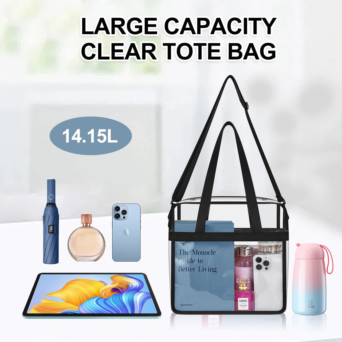 UEASE Clear Bag for Stadium Events 12×6×12 Clear Tote Bag for Concert,Sport,Festival